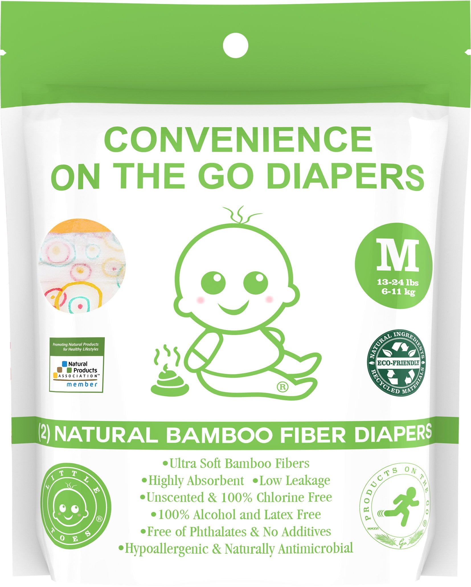Little Toes Convenience On The Go 2x Natural Bamboo Diapers | Size Medium (13-24 lbs)