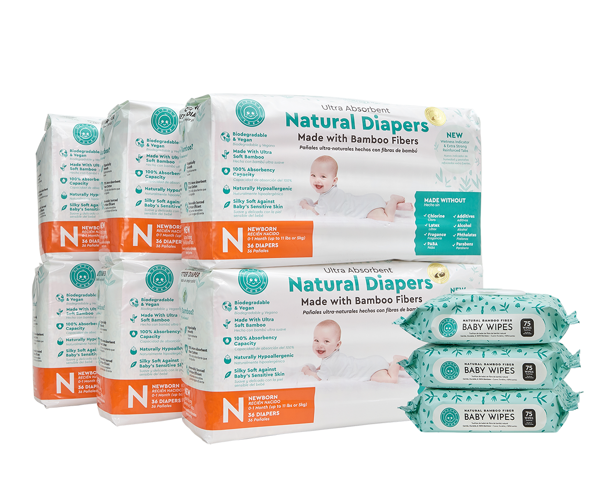 Little Toes Disposable Biodegradable Bamboo Diapers 216 Packs NEWBORN Monthly Subscription Pack