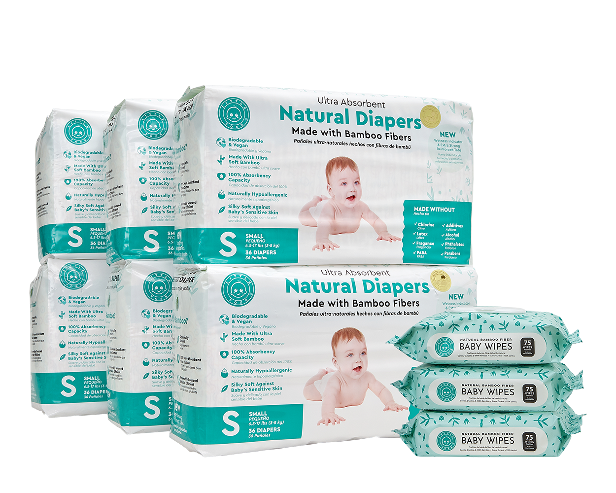 Little Toes Disposable Biodegradable Bamboo Diapers 216 Packs SMALL Monthly Subscription Pack
